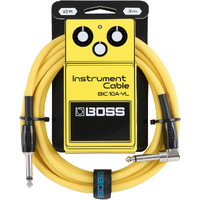 Boss BIC10A Right-Angle 1/4" to Straight 1/4" Instrument Cable - 10ft - Yellow