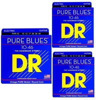 3 x DR Strings Pure Blues Nickel Electric Guitar Strings Medium  Gauge 10 - 46