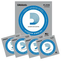 D'Addario 5 x PL008 Plain Steel Guitar Single String, .008  ( 5 Single Strings )