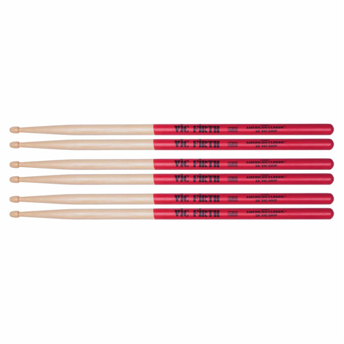 Vic Firth American Classic 5A  Drumsticks Wood Tip w/ Vic Grip - 3 Pairs