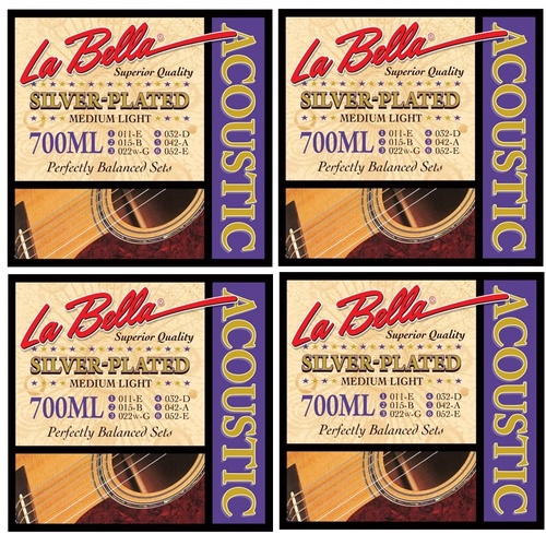 La Bella Silver-Plated Acoustic Guitar Strings 700ML Medium Light 4 SETS