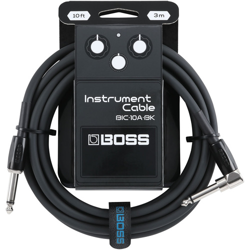 Boss BIC10A Right-Angle 1/4" to Straight 1/4" Instrument Cable - 10ft - Black