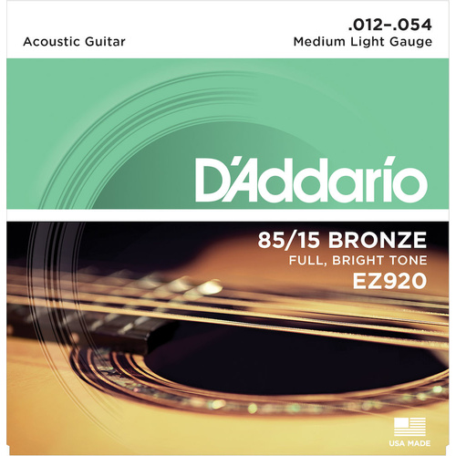 D'Addario EZ920 85/15 Bronze Acoustic Guitar Strings, Medium Light, 12-54