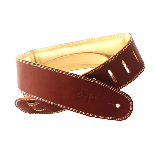 DSL 2.5" Padded Garment leather Guitar Strap - Maroon/Beige