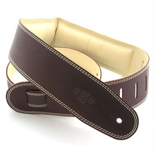 DSL 2.5" Padded Garment Saddle Brown/Beige Leather Guitar Strap