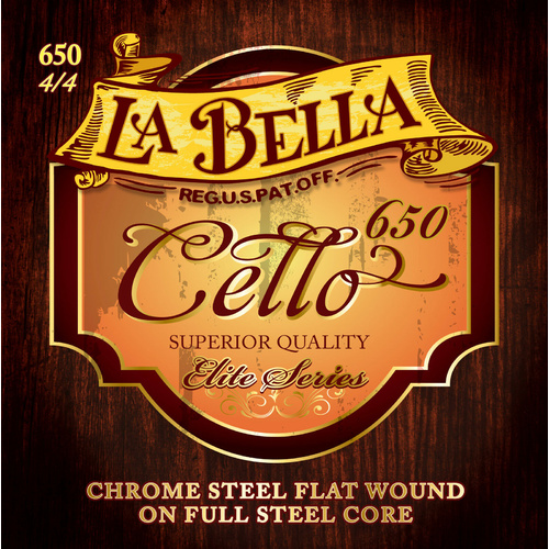 La Bella Elite Series Flat Wound Chrome Steel  4/4 Cello Strings  Set