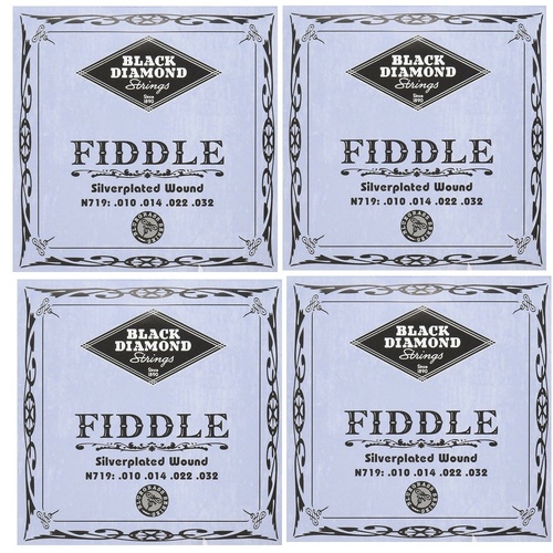 Black Diamond N719 Silverplated 4/4 Fiddle / Violin Strings Set, Medium - 4 SETS