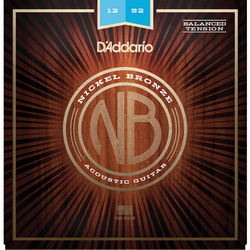 D'Addario NB1252BT Nickel Bronze Acoustic Guitar Strings, Balanced Tension Light, 12-52