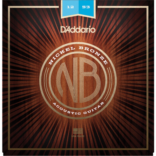 D'Addario NB1253 Nickel Bronze Acoustic Guitar Strings, Light, 12-53