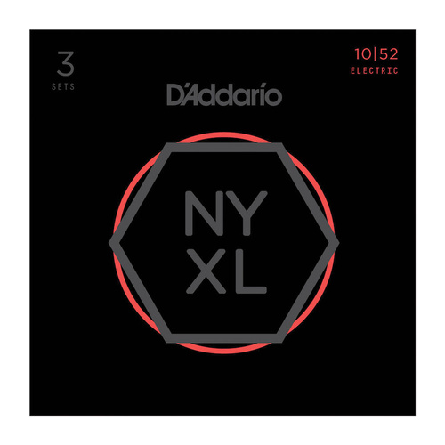 D'Addario NYXL1052-3P Nickel Wound Electric Guitar Strings, Light Top / Heavy Bottom, 10-52, 3 Sets