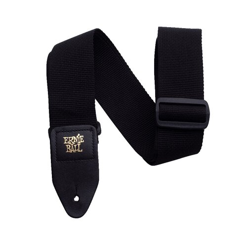 Ernie Ball Quality Durable Leather Ends Polypro Guitar Strap, Black 41in-72in