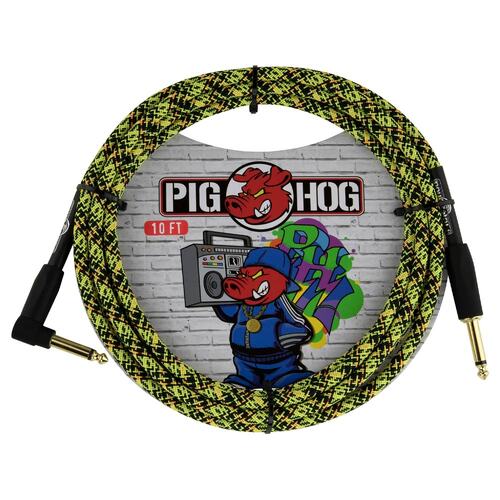 Pig Hog Yellow Graffiti Instrument Cable, 10ft Straight to Right Angle