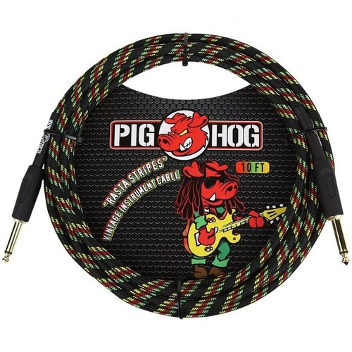 Pig Hog PCH10RA Vintage Series Instrument Cable 1/4" Rasta Stripes 