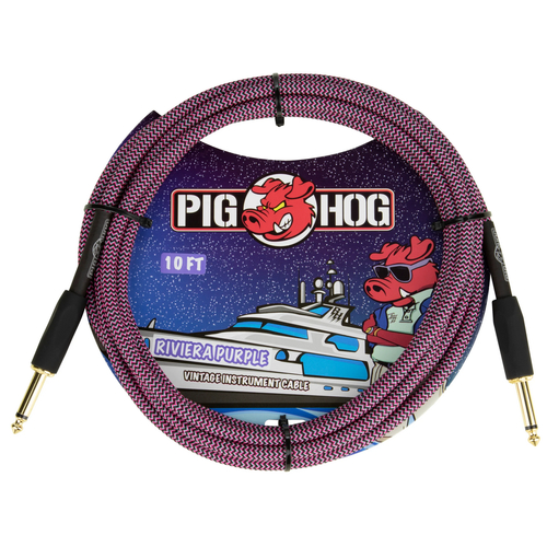 Pig Hog Riviera Purple Instrument Cable, 10ft Straight to Straight