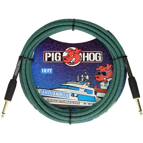 Pig Hog PCH10RA Vintage Series Instrument Cable 1/4" Tahitian blue