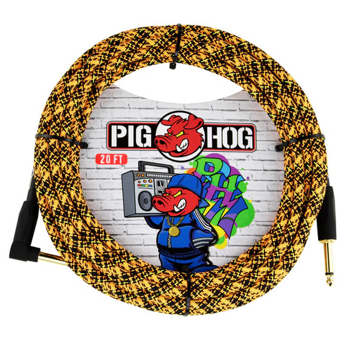 Pig Hog 0range Graffiti Instrument Cable, 20ft. Right Angle / Straight