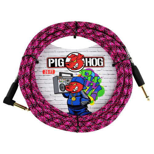 Pig Hog Pink Graffiti Instrument Cable, 20ft. Right Angle / Straight