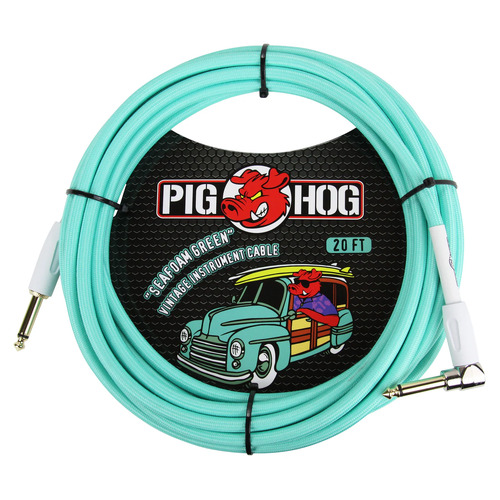 Pig Hog Seafoam Green Instrument Cable, 20ft. Right Angle / Straight