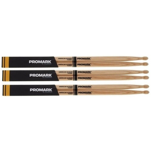 3 Pairs Promark American Hickory Wood Tip 5B Pro Mark Drum Sticks , TX5BW 