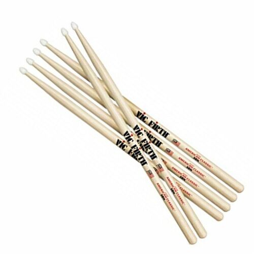 Vic Firth 5BN Classic Hickory 5B Nylon Tip Drum Sticks ,  3 Pairs