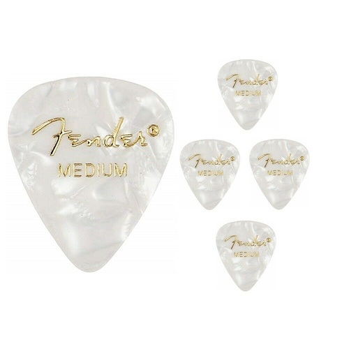 Fender 351 Premium Medium Celulloid Guitar Picks - White Moto - 5 Picks 