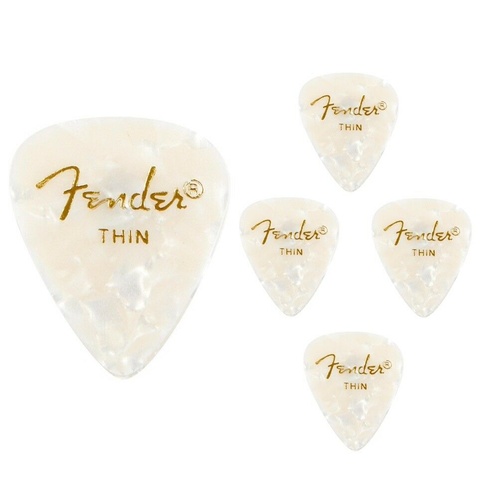 Fender 351 Premium Thin  Celulloid  Guitar Picks  - White  Moto - 5 Picks