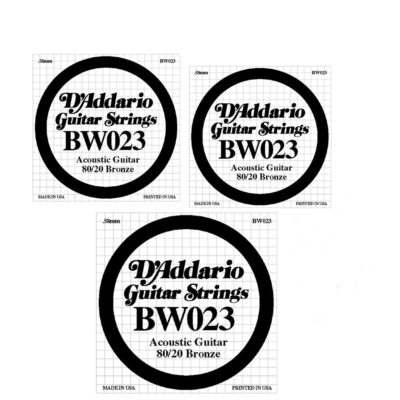 3 x D'Addario BW023 Bronze Wound Acoustic Guitar Single String .023