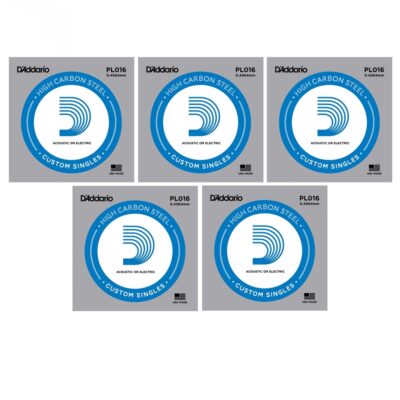 5 x D'Addario PL016 Single Plain Steel .016 Acoustic or Electric Guitar Strings