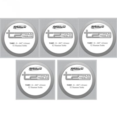 5 x D'Addario T2 Titanium Treble Classical Guitar Single String, Extra-Hard Tension, Third String