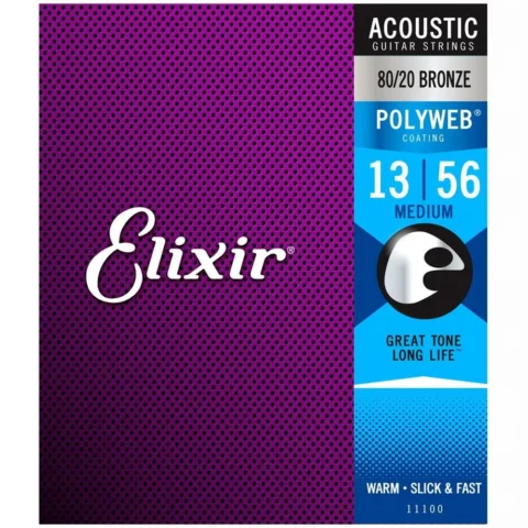Elixir 11100 80/20 Acoustic Guitar Strings POLYWEB Coating, Medium 13-56