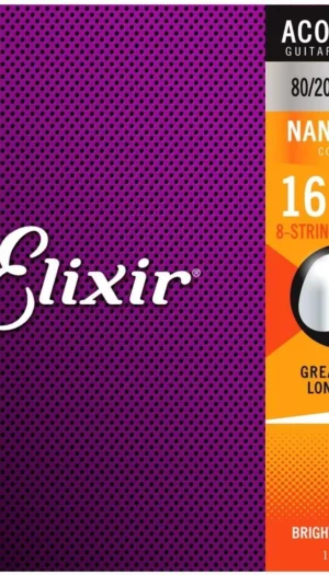 Elixir Nanoweb 80/20 Acoustic Guitar Strings -.016-.070 8-String Baritone
