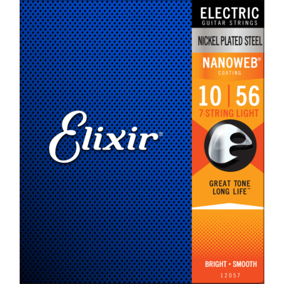 Elixir 12057 Nanoweb Coating Electric Guitar Strings, 7-String Light 10-56