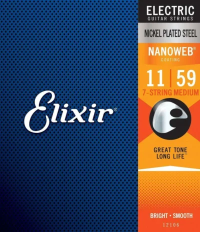 Elixir 12106 Nanoweb Coating Electric Guitar Strings, 7-String Medium 11 - 59