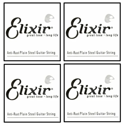 4 x Elixir Anti-Rust Plated Plain Steel Guitar Single String (.015)