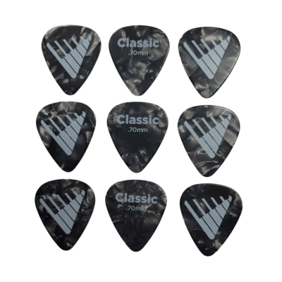 D'Addario Angkor Exclusive Black Pearl Celluloid Guitar Picks, 9 picks, 0.70mm