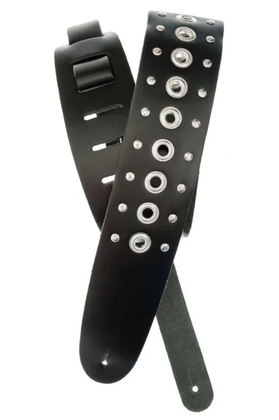 D'Addario Metal Collection Leather Guitar Strap, Grommet 1