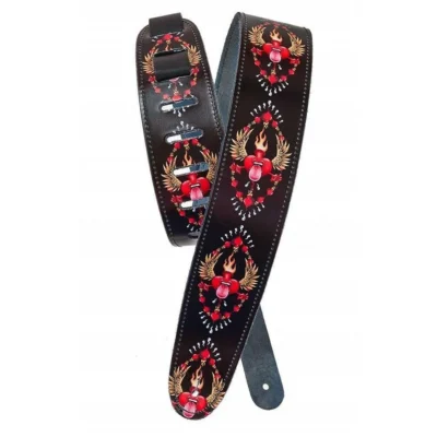 Planet Waves by D'Addario Lethal Threat Leather Guitar Strap - Rad Heart