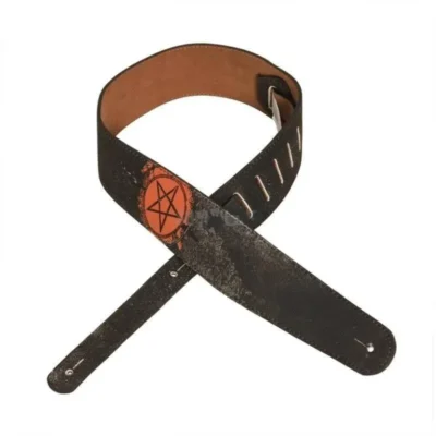 Planet Waves Stoned Leather 2.5" Wide  Adjustable Guitar Strap Pentagram 25STL04