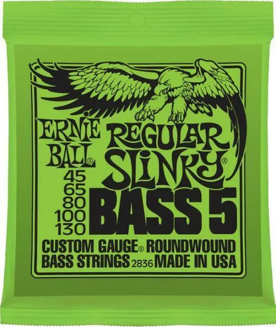 Ernie Ball 2836 Regular Slinky 5-String Nickel Wound Bass Strings 45-130