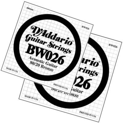 2 x D'Addario BW026 80/20 Bronze Wound Acoustic Guitar Single String .026