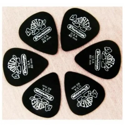6 Picks Dunlop Pitch Black Tortex Guitar Picks / Plectrums 0.60 mm Gauge