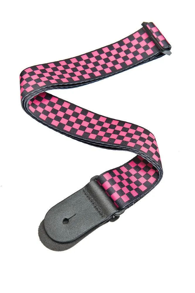 D'Addario Woven Guitar Strap, Black/Pink Checker Pattern
