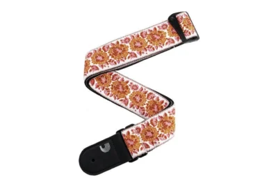 D'Addario Woven Guitar Strap, Peace Love, Pink and White