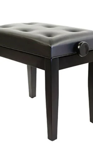 Piano Bench - Hieght Adjustable Buttoned Padded Leatherette - Black Gloss
