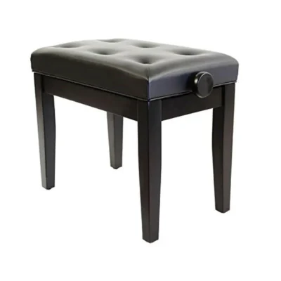 Piano Bench - Hieght Adjustable Buttoned Padded Leatherette - Black Gloss