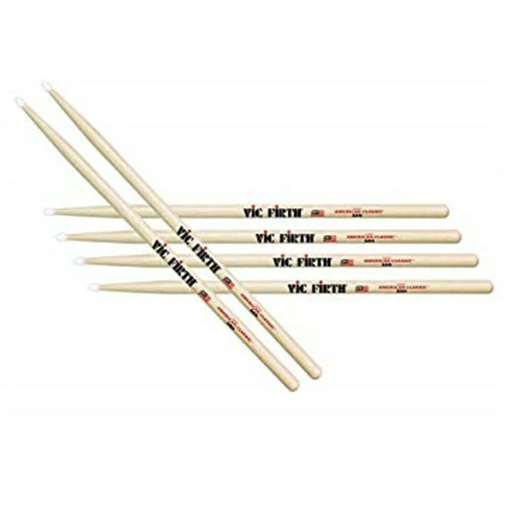 Vic Firth Classic American Hickory 5AN Nylon Tip Drum Sticks 3 Pairs Drumsticks