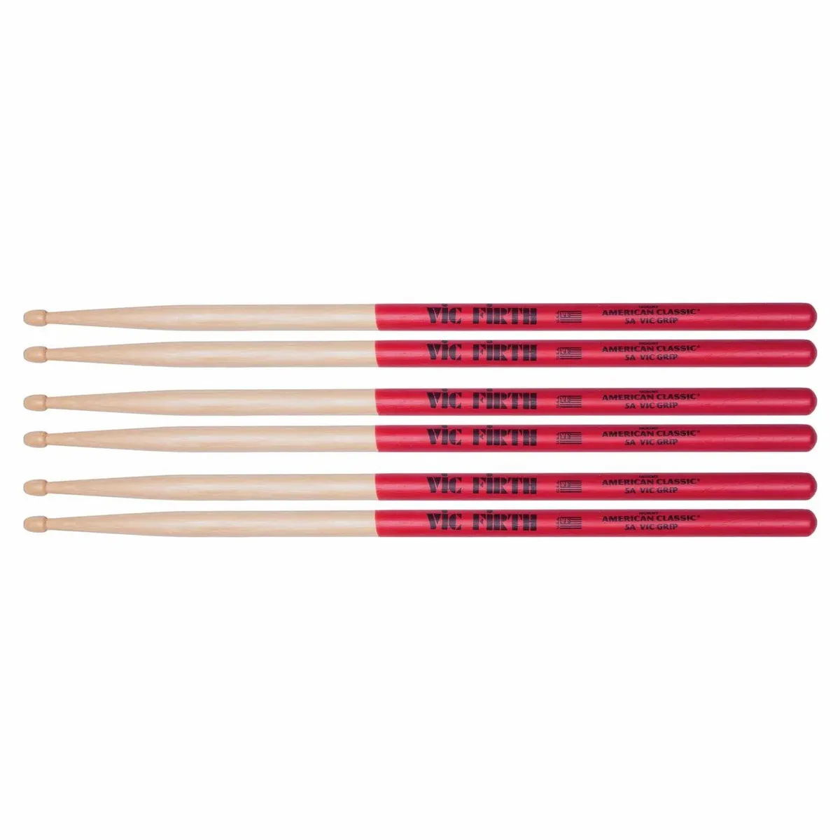 Vic Firth American Classic 5A Drumsticks Wood Tip w/ Vic Grip - 3 Pairs