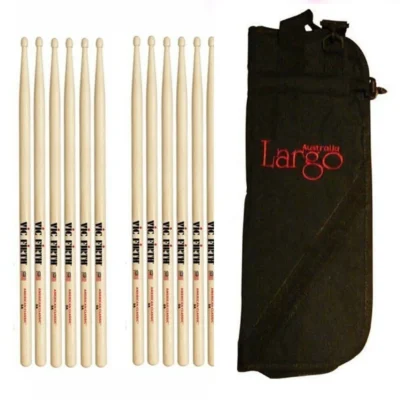 Vic Firth Hickory 5A Wood Tip Drum Sticks x 6 Pairs + Stick Bag