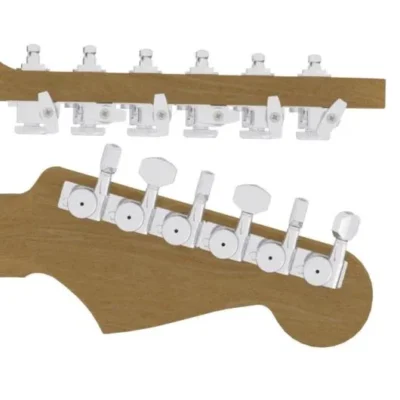 HIPSHOT CHROME Staggered 6 in line Grip Lock Tuners - Treble Side 10mm Posts