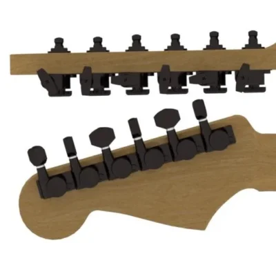 HIPSHOT Black  Staggered VINTAGE GRIP-LOCK 6 in Line Tuners